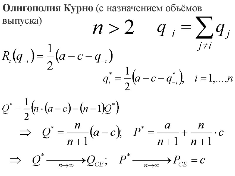 Олигополия Курно (с назначением объёмов выпуска)